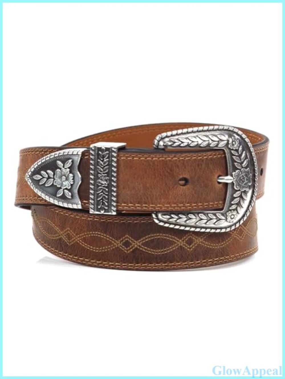 Full-Grain Leather Western Tapered Belt Removable Silver Buckle
